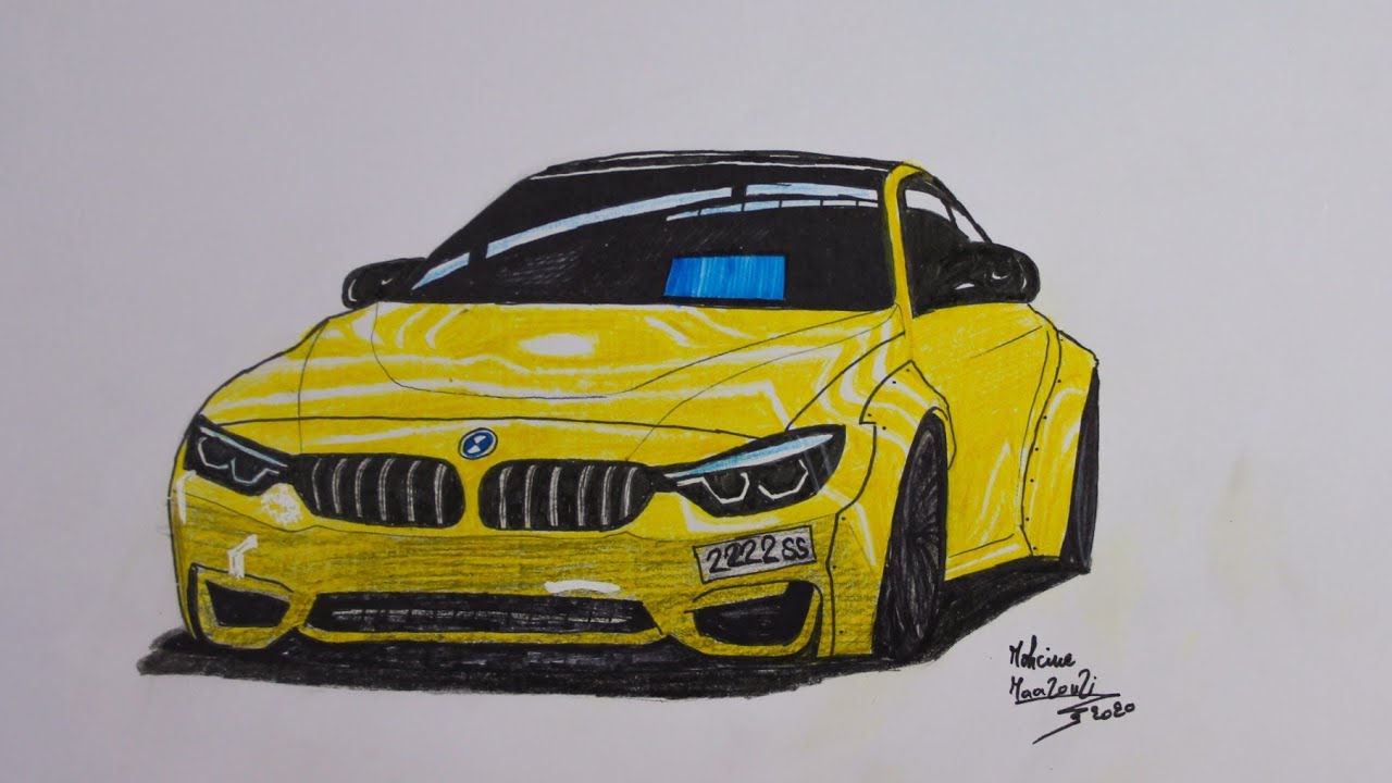 رسم سيارة بم دبليو Drawing car BMW M4 F82 - YouTube