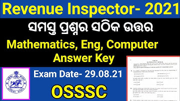 Revenue Inspector Math Answer || RI English Answer Key || RI Computer Answer