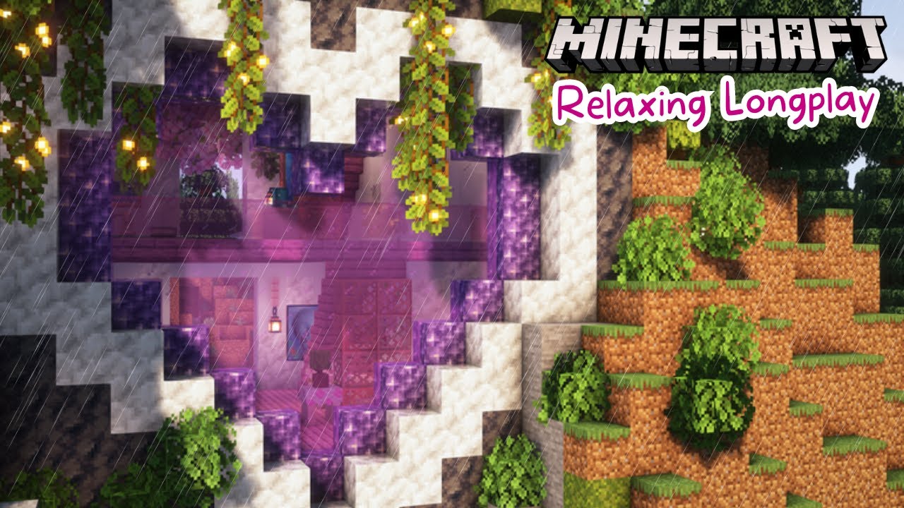 Rainy Cave House | Relaxing Minecraft Longplay (no commentary)