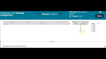Math 14 HW 5.1.1 What is the random​ variable, its possible​ values, and its values​ numerical?