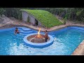 105 days building an amazing underground mud hut with a grass roof  fire pit in swimming pool