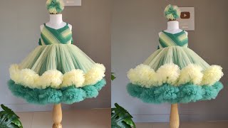 Designer net baby frock cutting and stitching / 1 year baby frock / pleated yoke / party wear frock