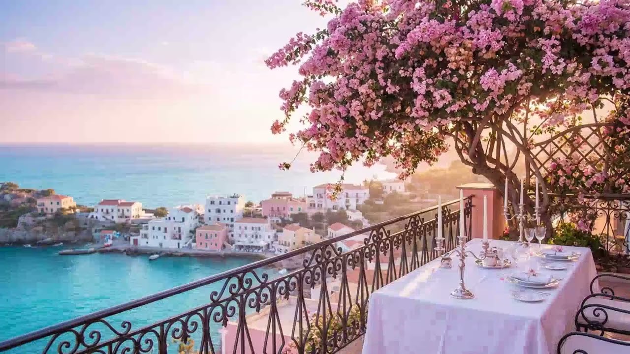 Romantic Coastal Bliss 🌸🎶 Elegant Mediterranean Melodies & Seaside Villa Serenity 4K