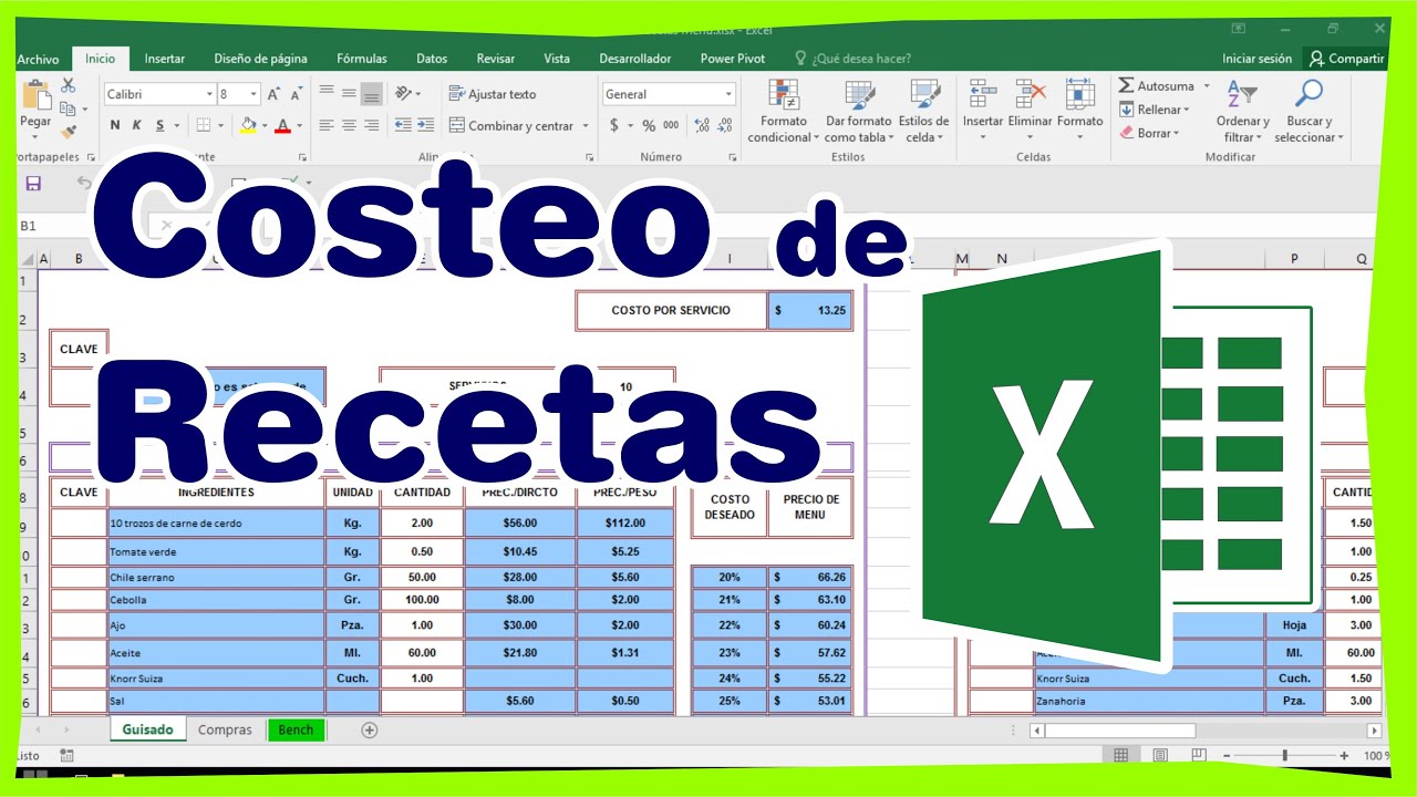 Costo de Recetas Estándar en excel de Menú de Restaurante - Marco . -  YouTube