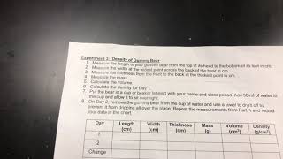 Density lab experiment #3 day 2