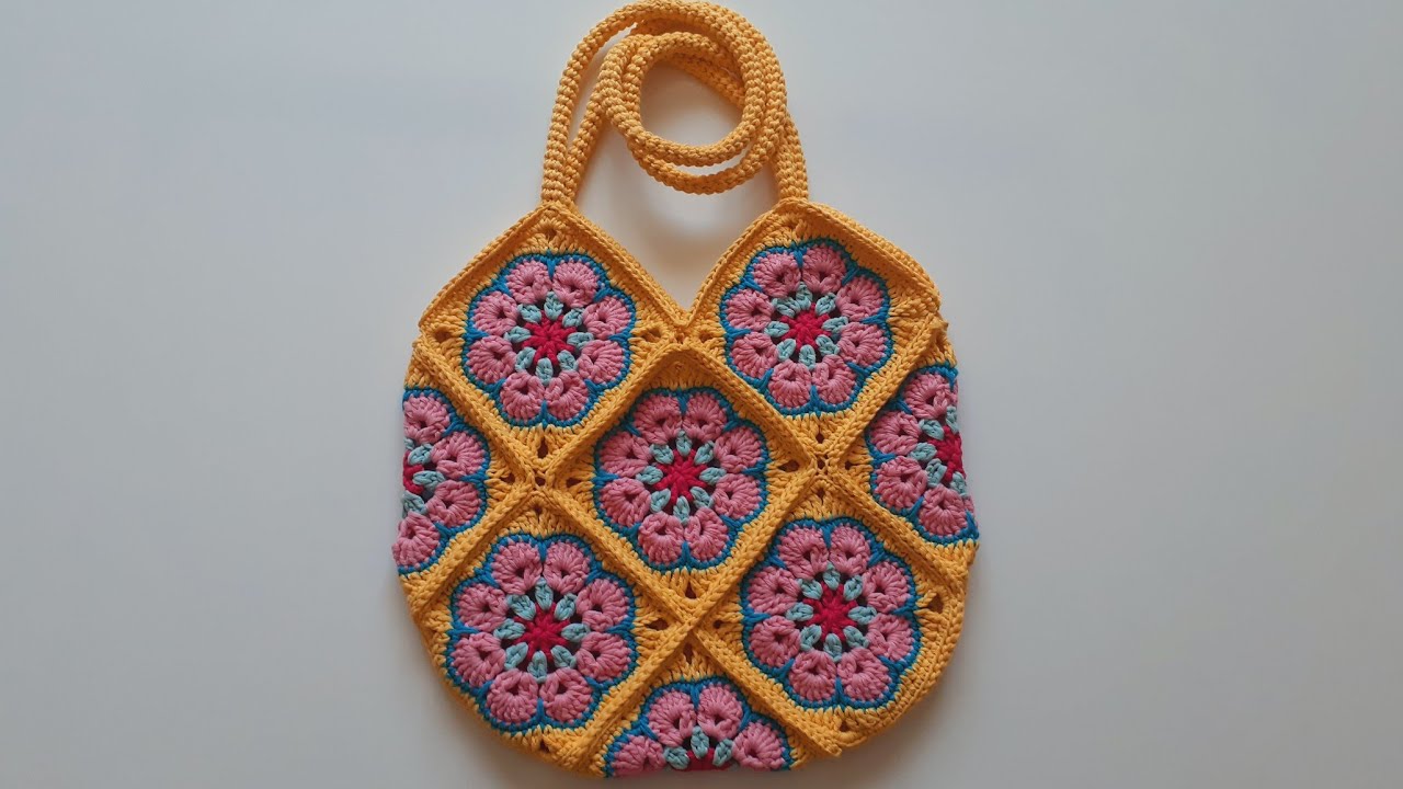 Örgü tığ işi çanta/ Afrika menekşesi kare motifli torba çanta 👛👝🛍 #crochet #handknitting #handmade