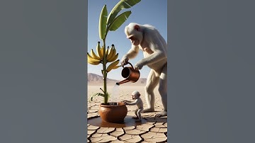 The monkey and his baby plants a banana tree #ai #animals #sad