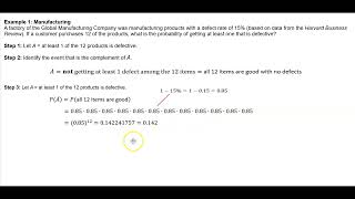 Math 14 4.3 Example 1: What is the probability of getting at least one that is defective