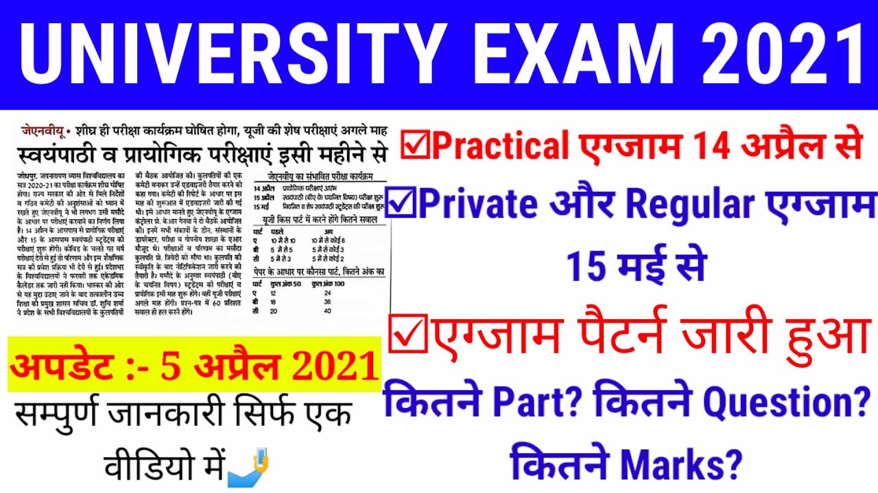 university exam date 2021 l university exam news 2021 today l jnvu exam time table 2021