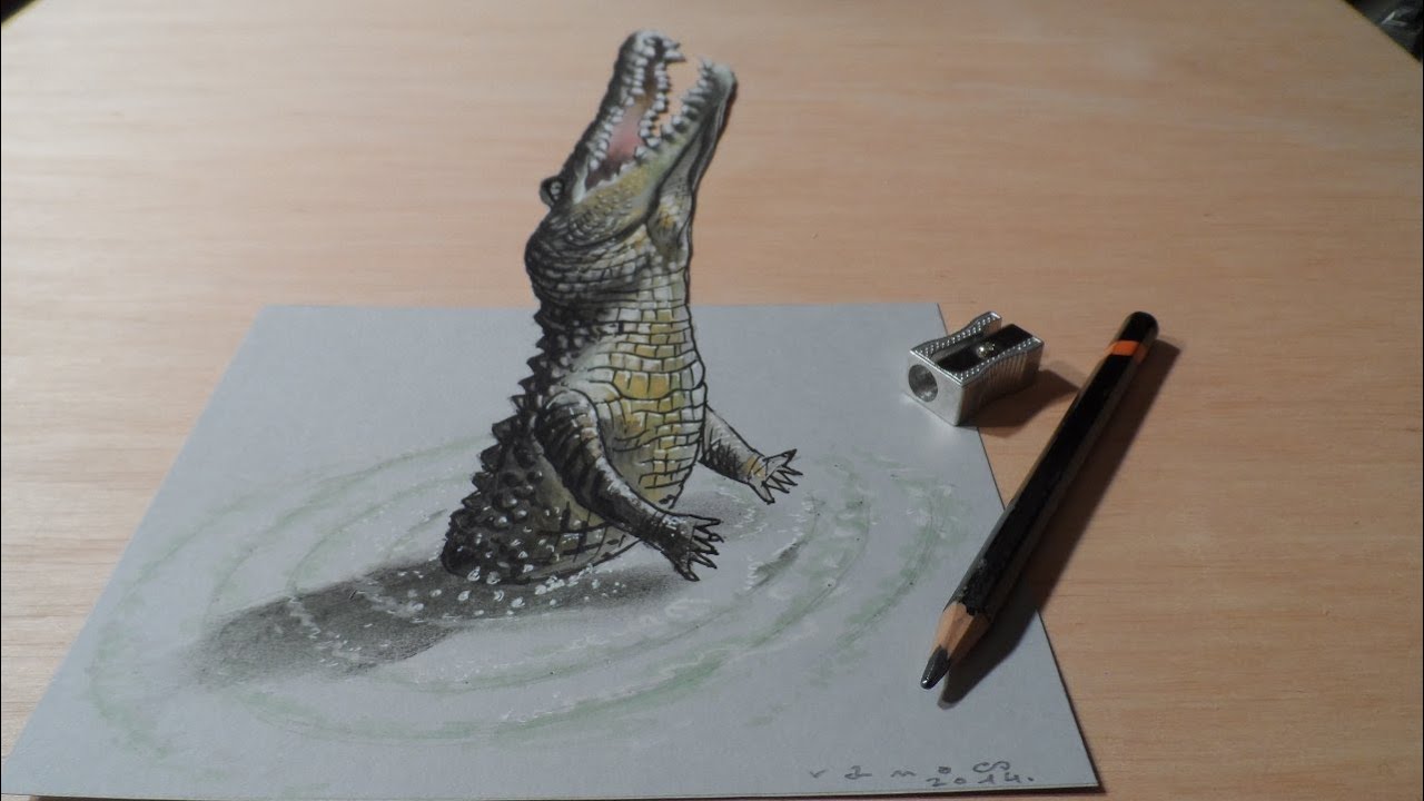 How to Draw a 3D Jumping Crocodile, Trick Art Drawing - YouTube