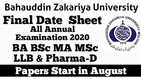 BZU BA BSc MA MSc LLB Annual Examination Date Sheet/ BZU BA exam 2020/BSc Exam Date Sheet 2020 BZU