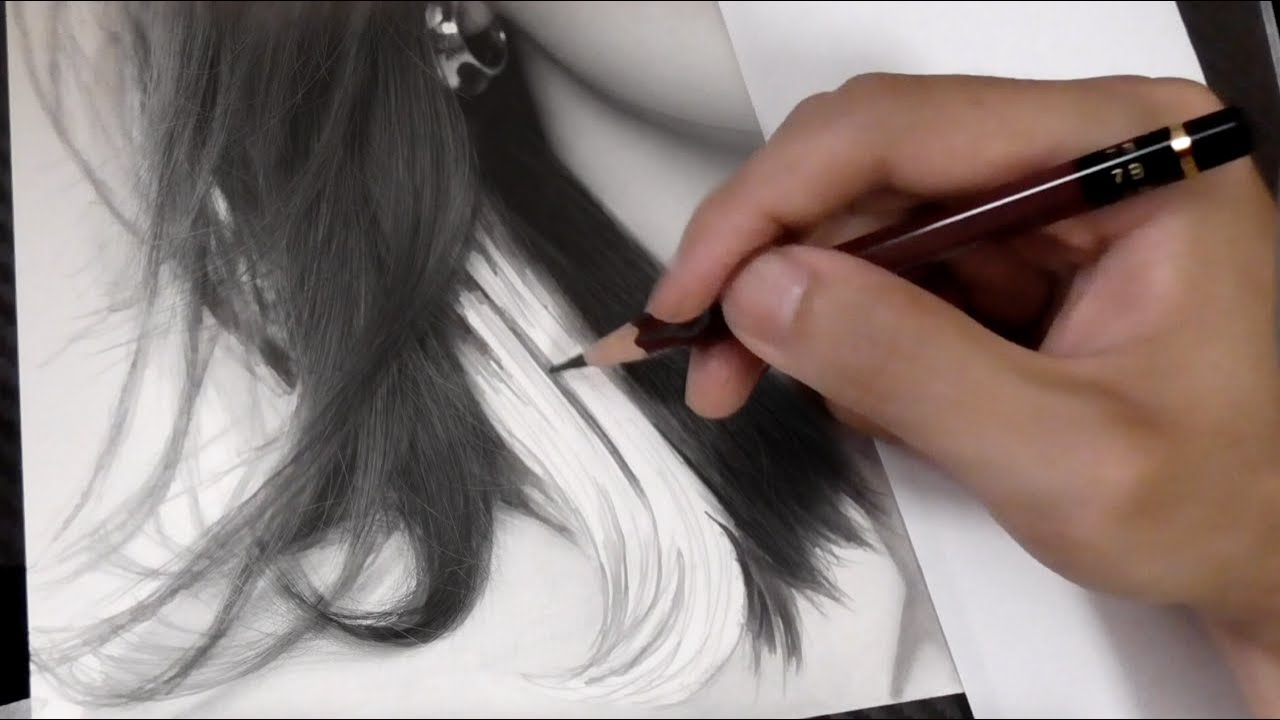 鉛筆でリアルな髪の毛を描く　完成までの作画過程