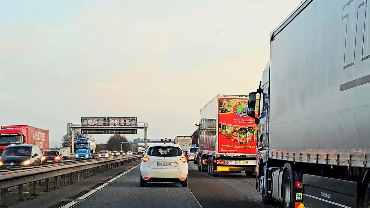 Slow Drive & Heavy Evening Traffic On The Autobahn Germany 