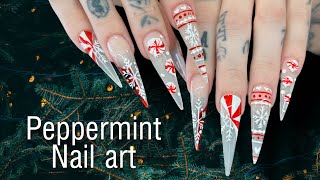 Watch Me Work : Acrylic Full Set + Christmas Peppermint Nail Art | Freehand Painted Nails by Vee Nailedit 10,927 views 4 months ago 23 minutes