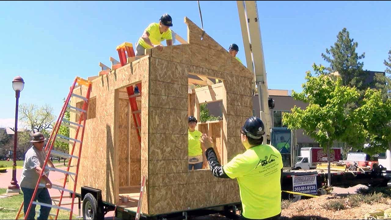 University of Denver students speed build tiny house for the homeless