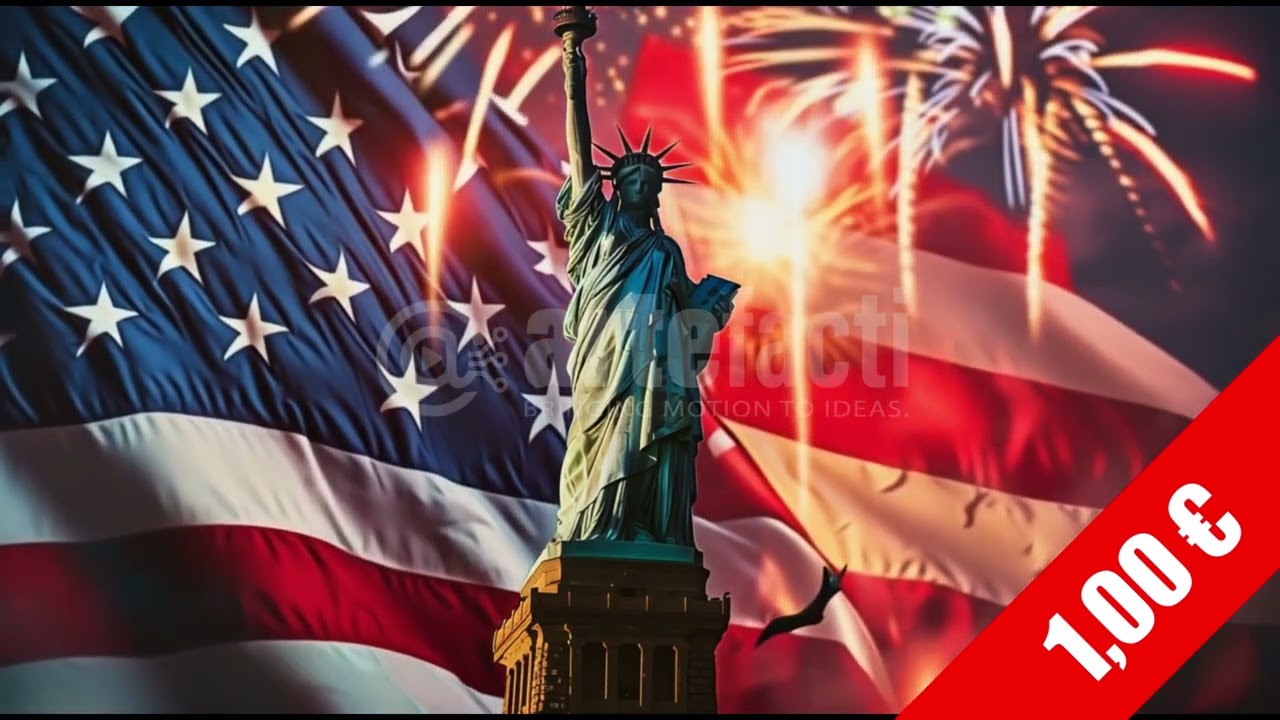 Iconic HD Stock Video: Statue of Liberty with Fireworks and Flag