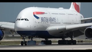 (4K) British Airways Airbus A380-800 Landing Runway 28C Chicago O&#39;Hare International Airport KORD