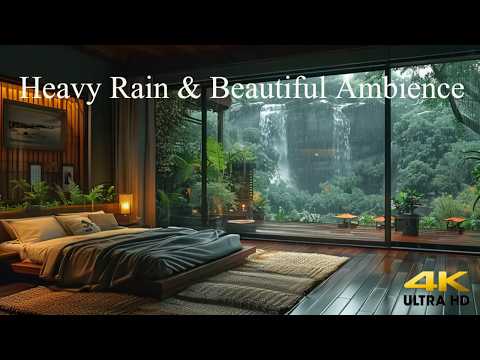 Beautiful Relaxing Rain ☔🎄 For Stress Relief , Beautiful Bedroom, 4K 🙏🧡