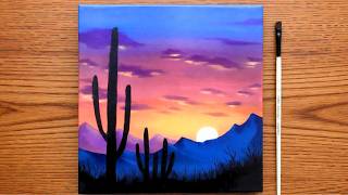 Desert Landscape Painting for beginners | Acrylic Painting Desert | Canvas Painting Cactus