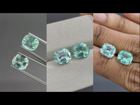Paire aigues-marines taille coussin de 5,25 carats, Madagascar  Video  № 1