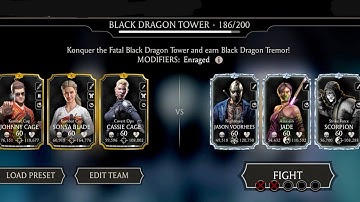 Fatal Black Dragon Tower 186 gameplay with gold characters | MK mobile gameplay