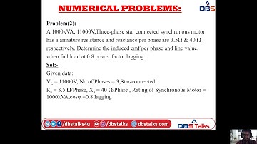 Numerical Problems On Synchronous Motors | Electrical Machines | EEE | Online Education | DBS Talks