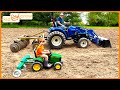 Plowing dirt and planting corn on the farm with kids tractor educational front loaders  kid crew