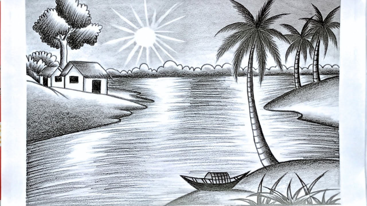 Sunset Basic Shading How to draw a beautiful sunset 🌞 scenery easy drawing step by step with ...