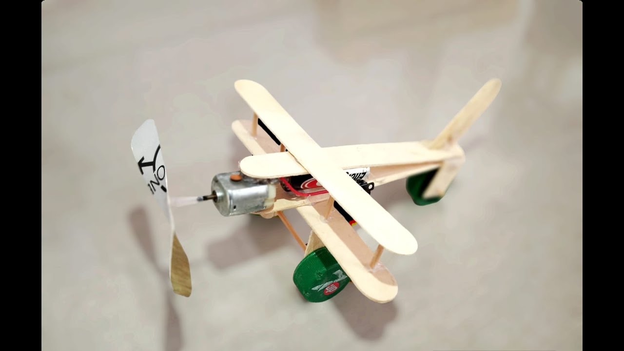 Toy Plane Using Motor How to make A Plane with DC Motor | Ice cream Sticks Craft Aero plane ...