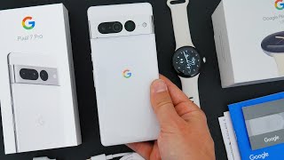 Google Pixel 7 Pro \& Pixel Watch Unboxing, Setup \& First Impressions!