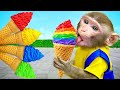 Kiki monkey play colorful ice cream challenge and eat fruits jelly with puppy  kudo animal kiki