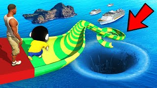 SHINCHAN AND FRANKLIN TRIED THE MASSIVE DEEPEST HOLE WATER SLIDE MELA CHALLENGE GTA 5