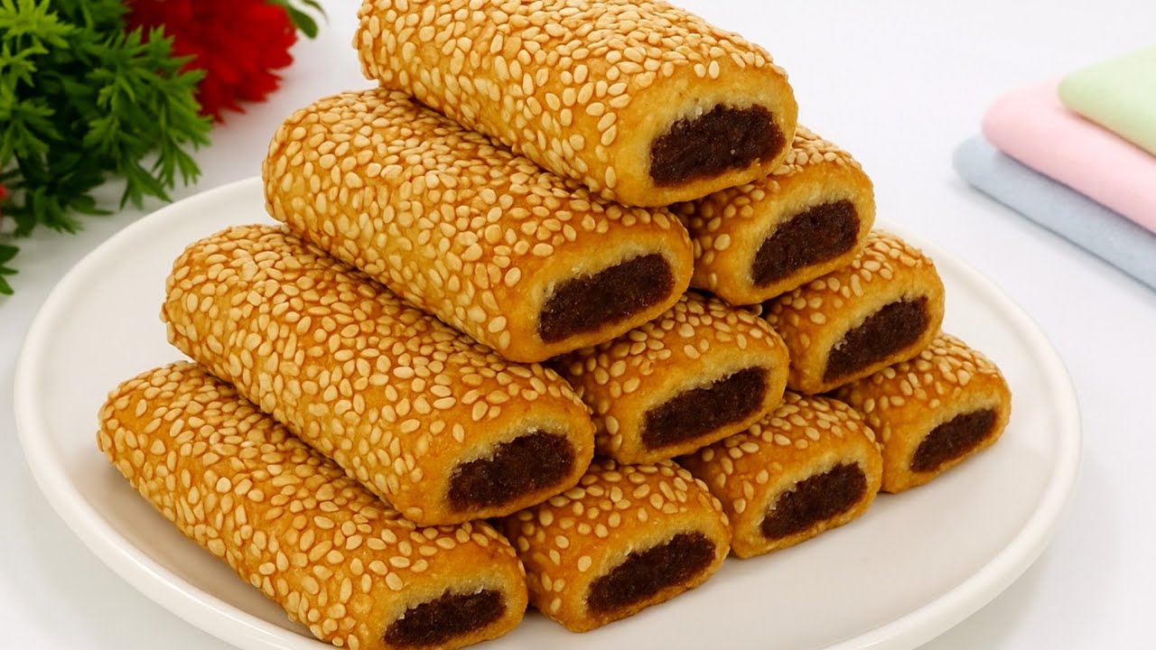 أحلي من القراقيش وأنعم من البسكوت بدون بيض ولا زبدة❗️كعك التمر الهش بالسمسم هتنبهري بجماله 👌