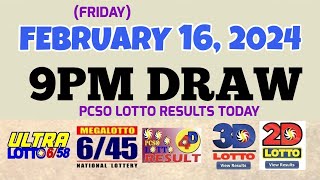 Lotto Result Today 9pm draw February 16, 2024 6/58 6/45 4D Swertres Ez2 PCSO#lotto