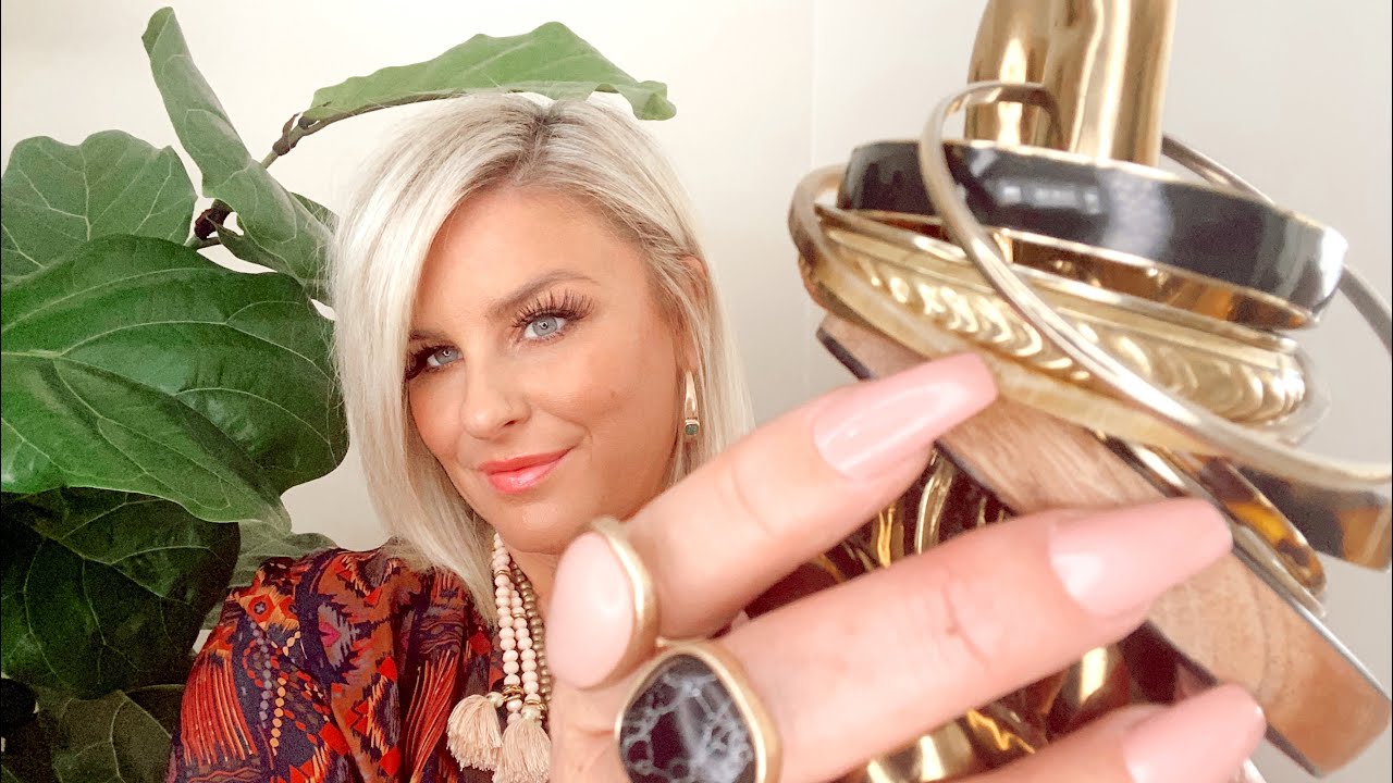 ASMR Jewelry tapping + self pampering. Rings & calming fingers in your face.   