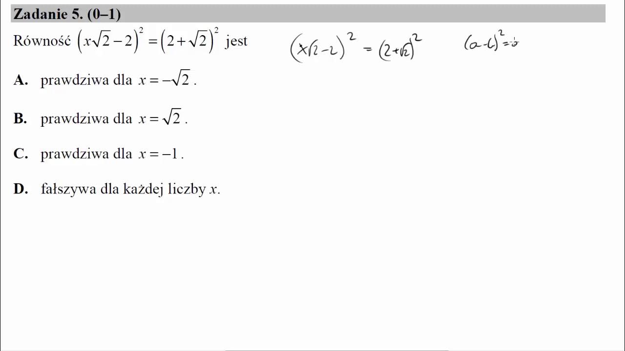 Równość (22 √−a)2=17−122 √ Jest Prawdziwa Dla Równość x√2−22=2+√22 jest - YouTube