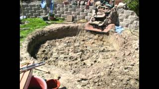 How To Build a Backyard Concrete Pond or Pool - Part One Digging http://www.homebuildingandrepairs.com/pools/index.html Click on this link for the rest of the pond or pool building videos. This is the
