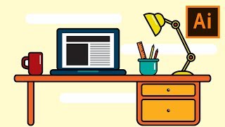 FLAT COMPUTER DESK - ADOBE ILLUSTRATOR CC 2018 TUTORIAL