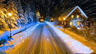 Night Snow Drive Through the Alps | Immersive Road Sounds in a Snowfall, No Music -  4K HDR