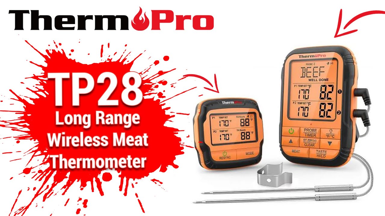 ThermoPro TP28 Super Long Range Wireless Meat Thermometer for Smoker BBQ  Grill Setup Video 