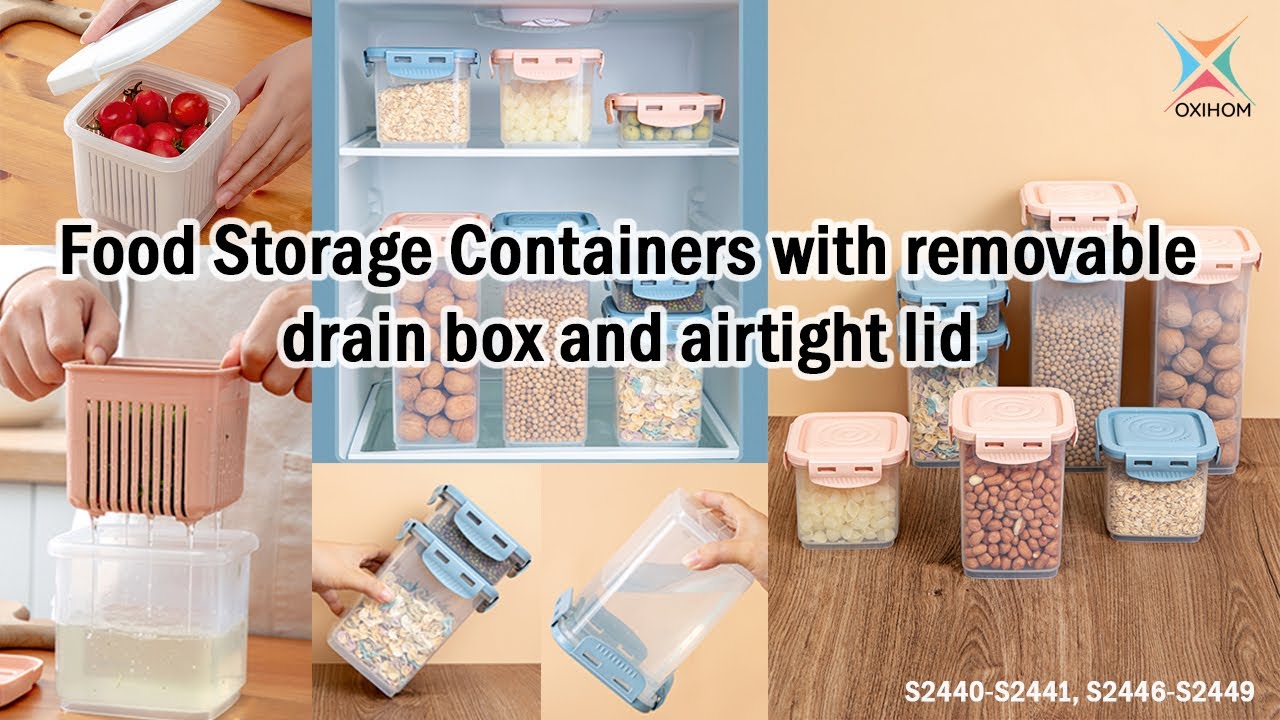 Oxihom S2440-S2449 Food Storage Containers with removable drain box and airtight lid