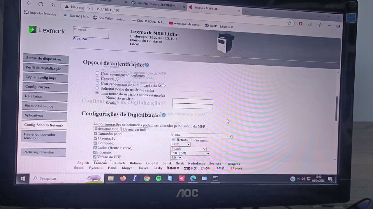 Configuração scanner smb Lexmark mx410 mx 511 mx611