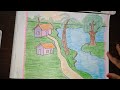 How To Draw Scenery/House River Tree Wala Ghar Kaise Banaye/ Village Scenery Step By Step