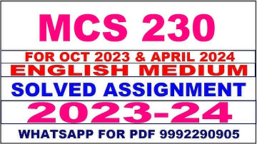 mcs 230 solved assignment 2023-24 | mcs 230 solved assignment in english 2024 | mcs 230 2024