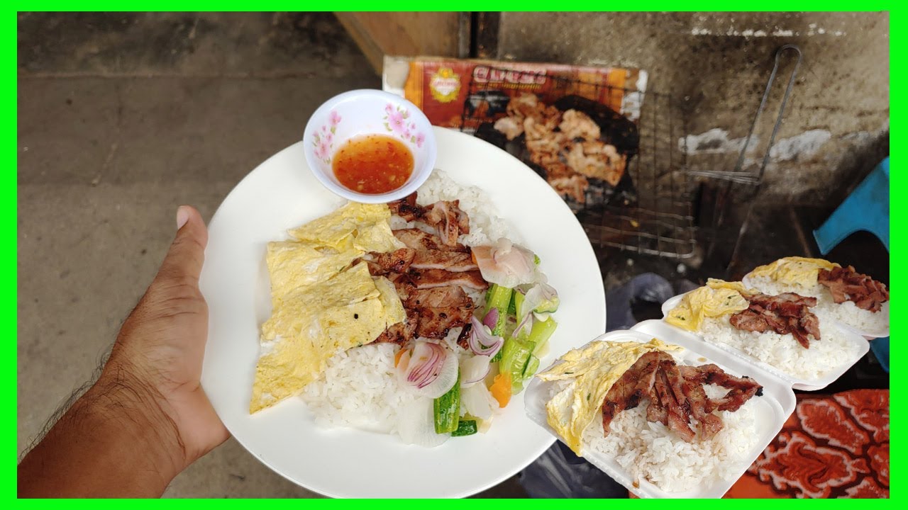 Simple breakfast in Phnom Penh / Street food 2020 / grilled pork rice