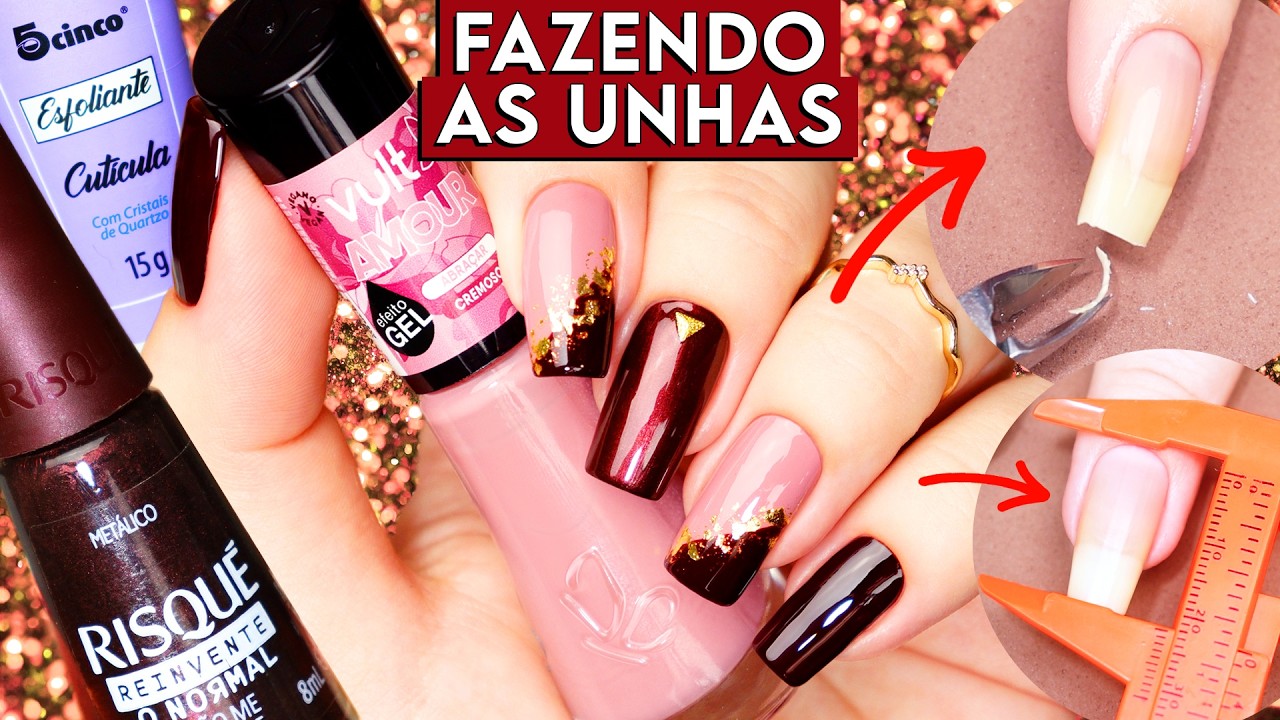 Diminui as unhas, hidratei as cutículas e fiz uma decoração com esmaltes da Vult, Risqué e Bauny