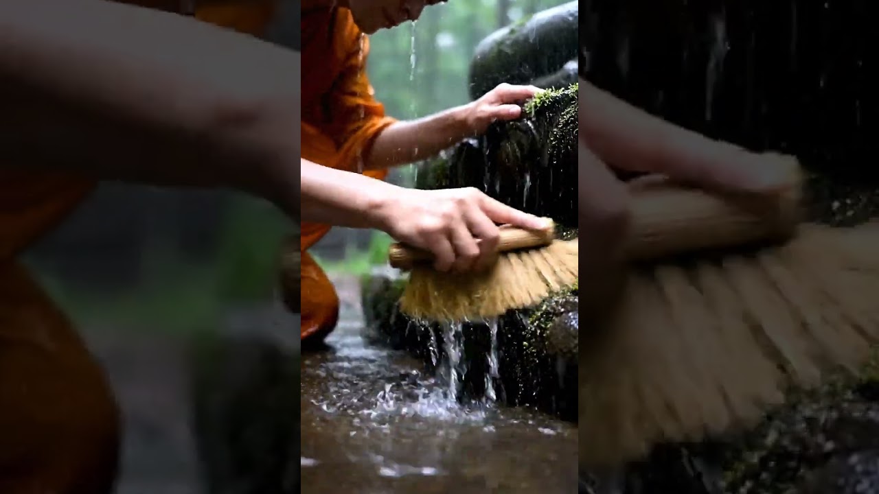 ASMR Monk Cleansing Buddha Statue in the Rain – Sacred Calm