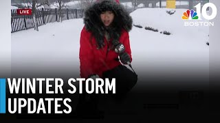 Snowstorm conditions in Worcester and Boston