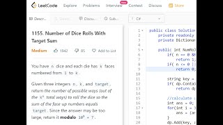1155. Number Of Dice Rolls With Target Sum