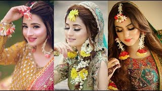 Latest dress jewelry and makeup idea's for mehndi bride||Best bridal wear for mehndi screenshot 2